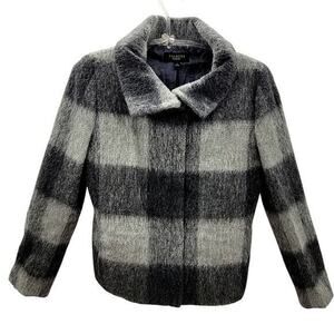 Talbots Vintage‎ Gray Plaid Alpaca Zip Long Sleeve Short Jacket Coat